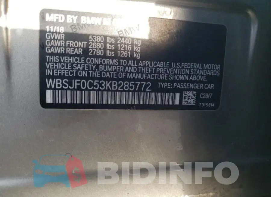 WBSJF0C53KB285772 Photo# 12