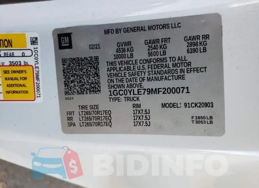 1GC0YLE79MF200071 Photo# 12