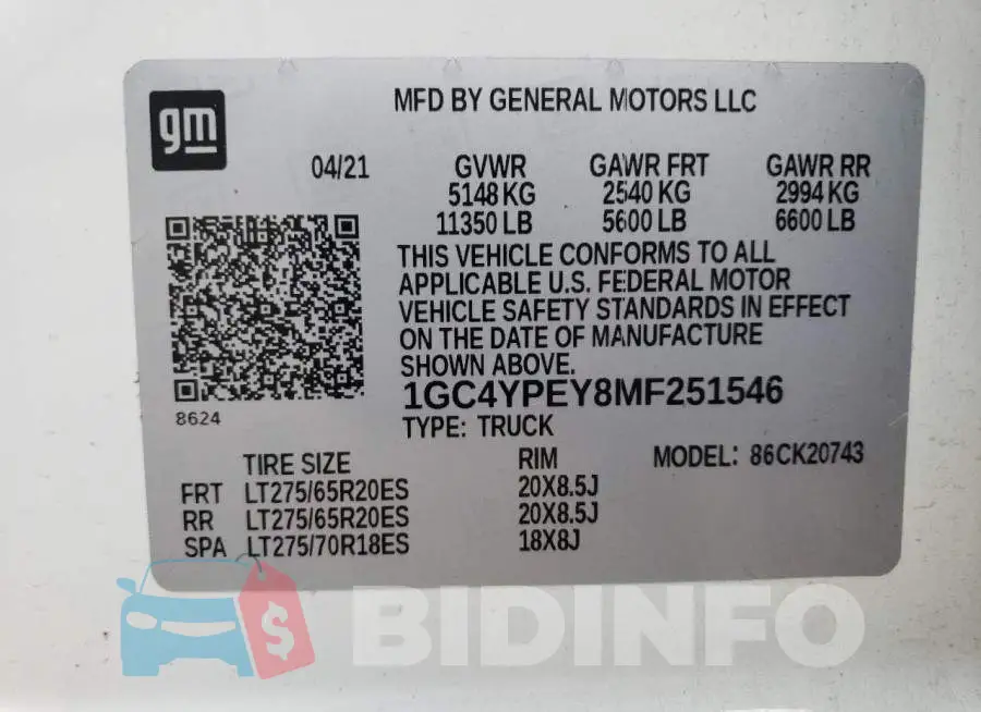 1GC4YPEY8MF251546 Photo# 12