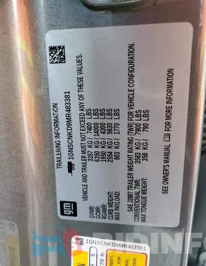 1GNSCNKD9MR483381 Photo# 13