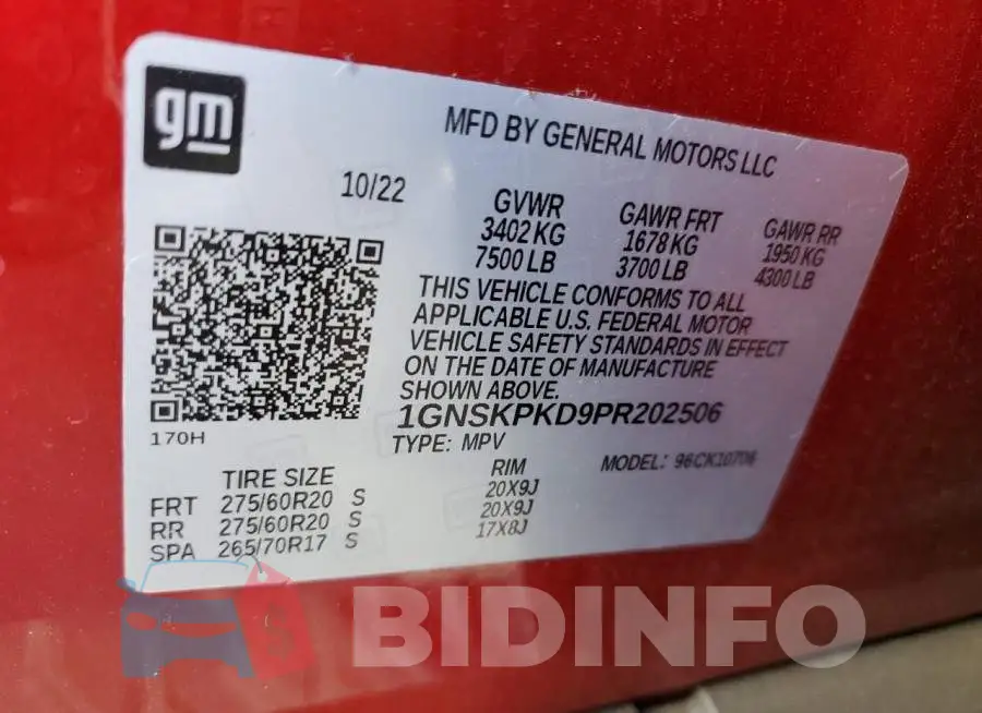 1GNSKPKD9PR202506 Photo# 14
