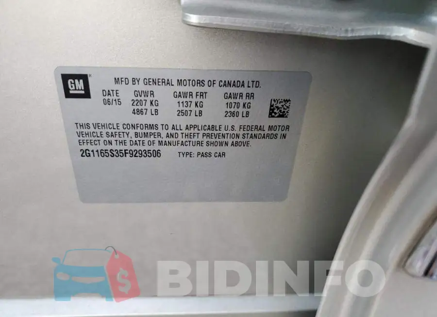 2G1165S35F9293506 Photo# 12