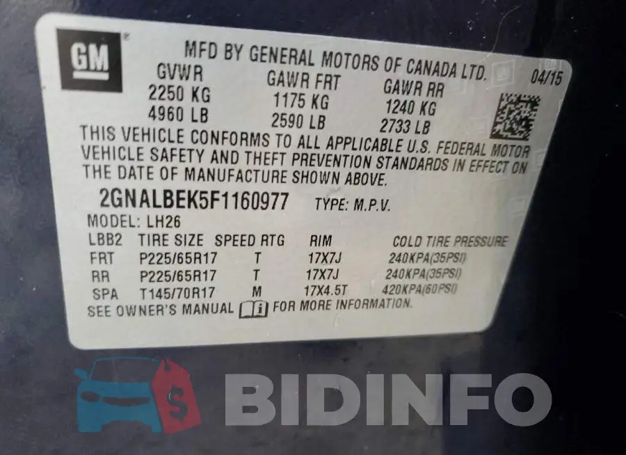 2GNALBEK5F1160977 Photo# 13