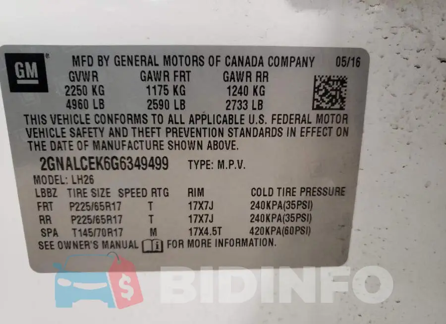 2GNALCEK6G6349499 Photo# 13