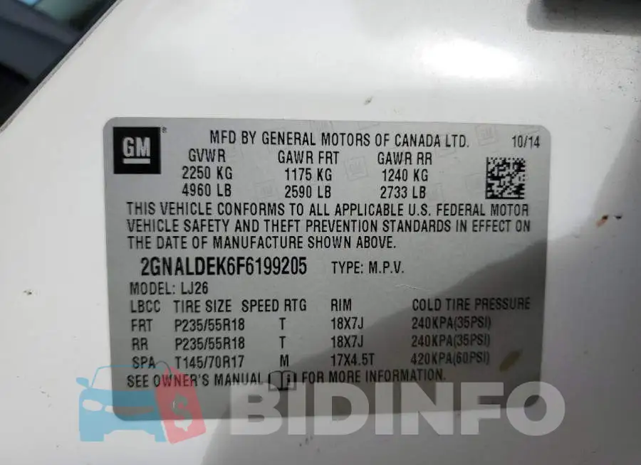 2GNALDEK6F6199205 Photo# 13