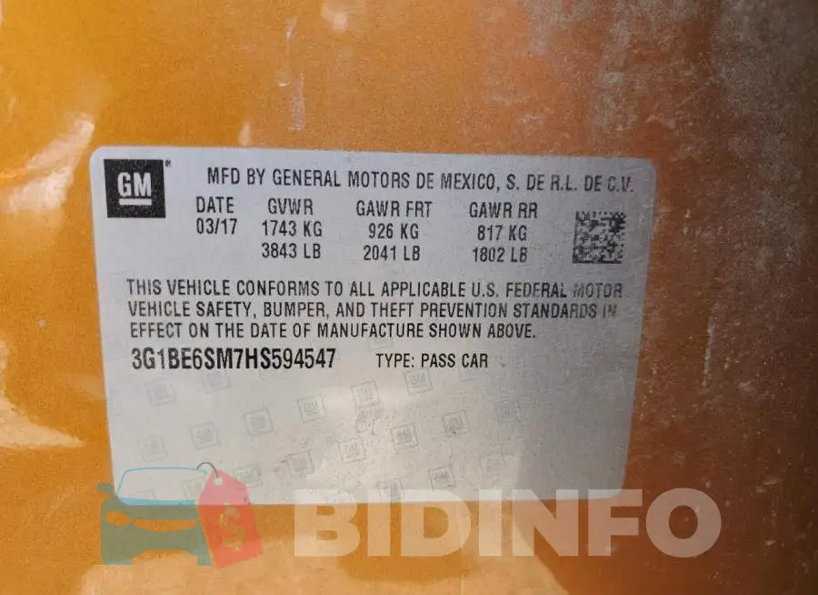 3G1BE6SM7HS594547 Photo# 12