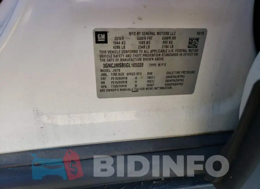 3GNCJMSB5GL165028 Photo# 12