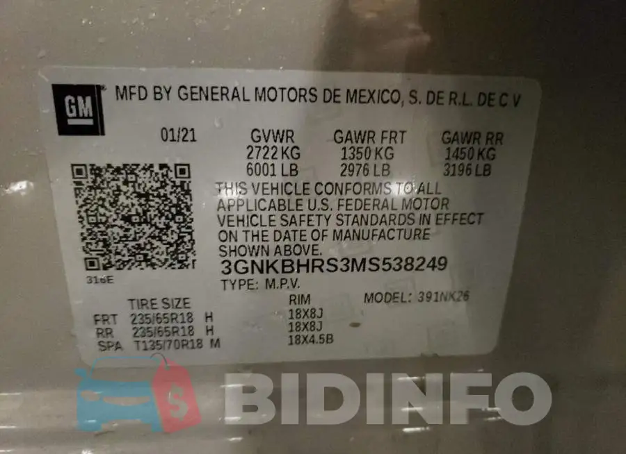 3GNKBHRS3MS538249 Photo# 12