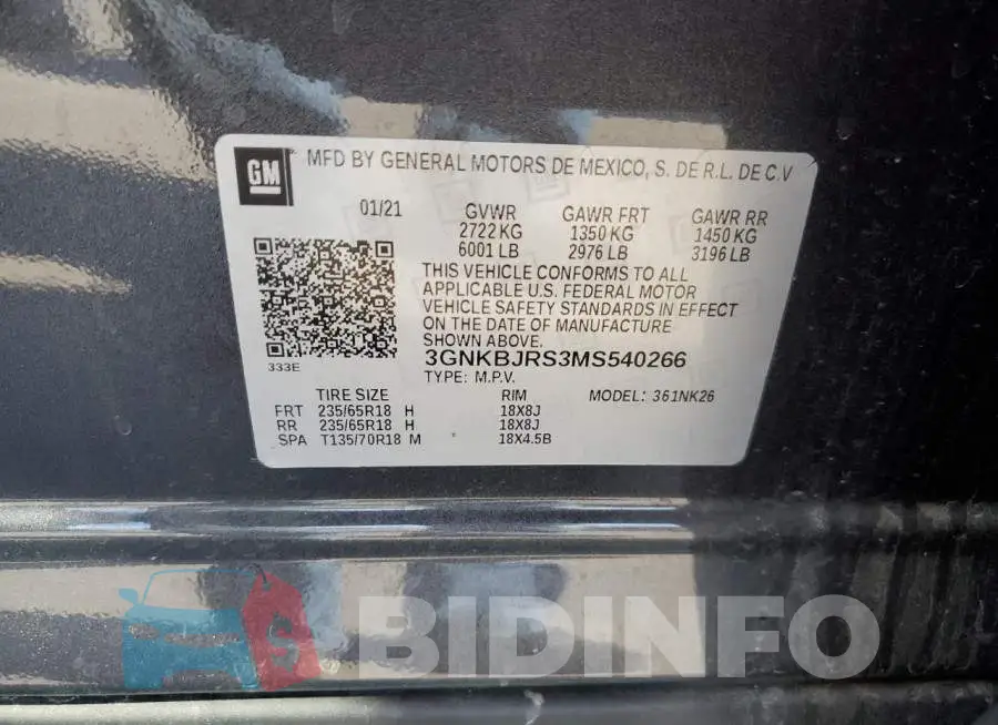 3GNKBJRS3MS540266 Photo# 14