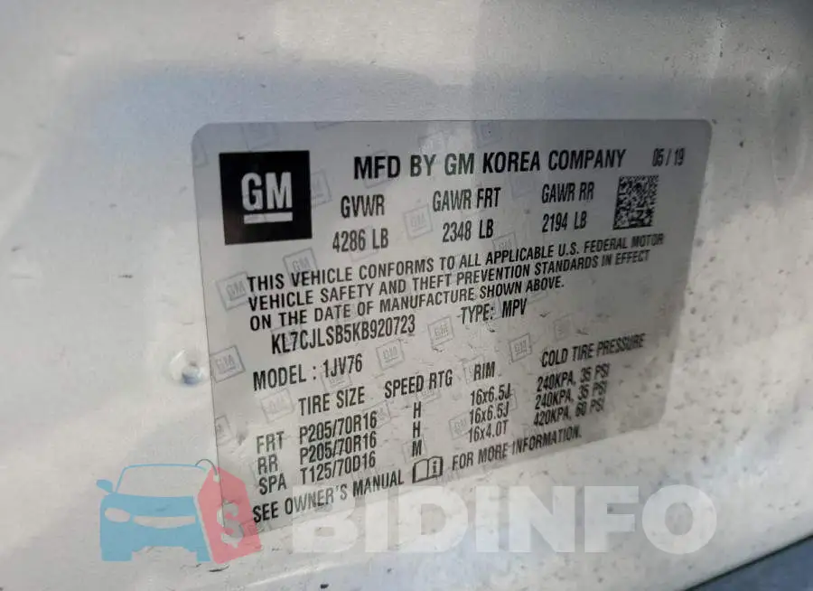 KL7CJLSB5KB920723 Photo# 12