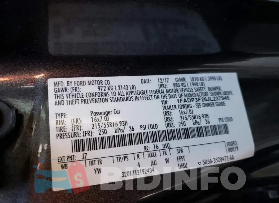 1FADP3F26JL237945 Photo# 12