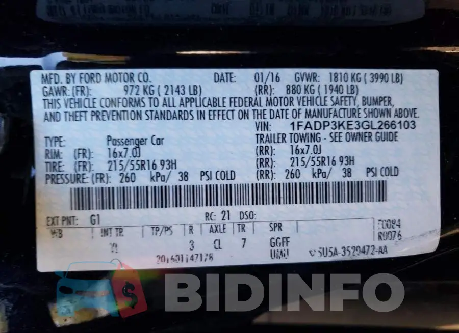 1FADP3KE3GL266103 Photo# 12