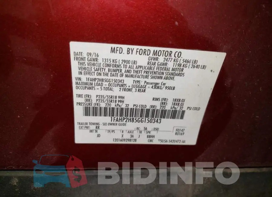 1FAHP2H85GG150343 Photo# 13