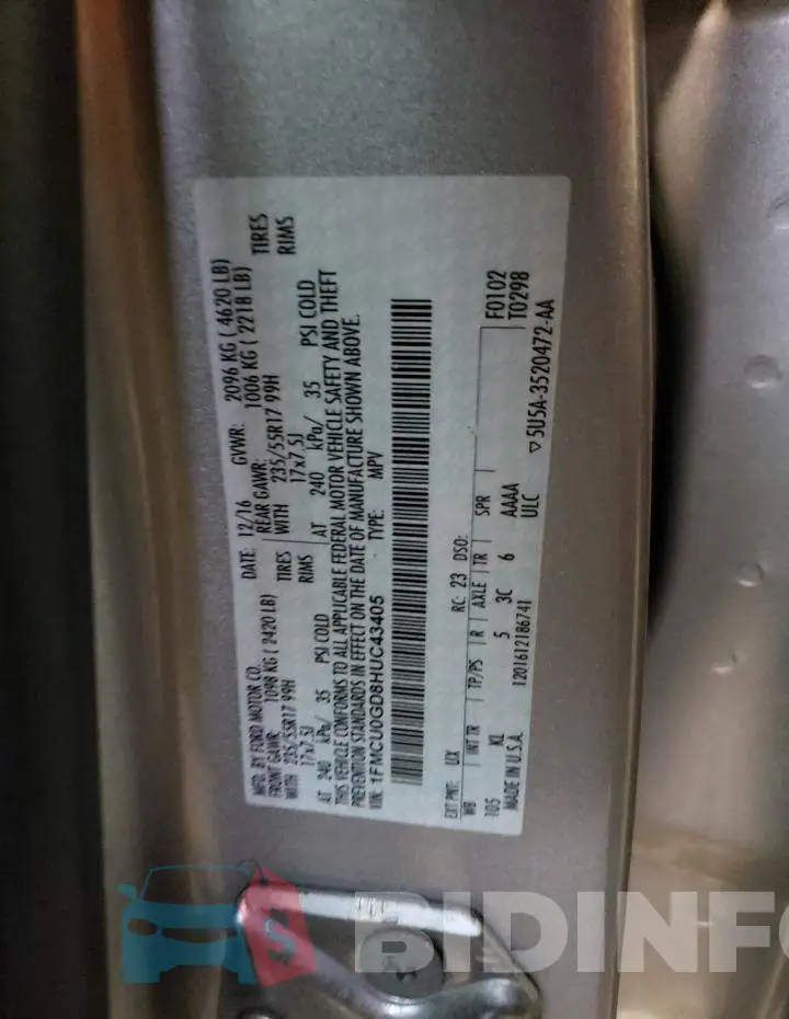 1FMCU0GD8HUC43405 Photo# 12