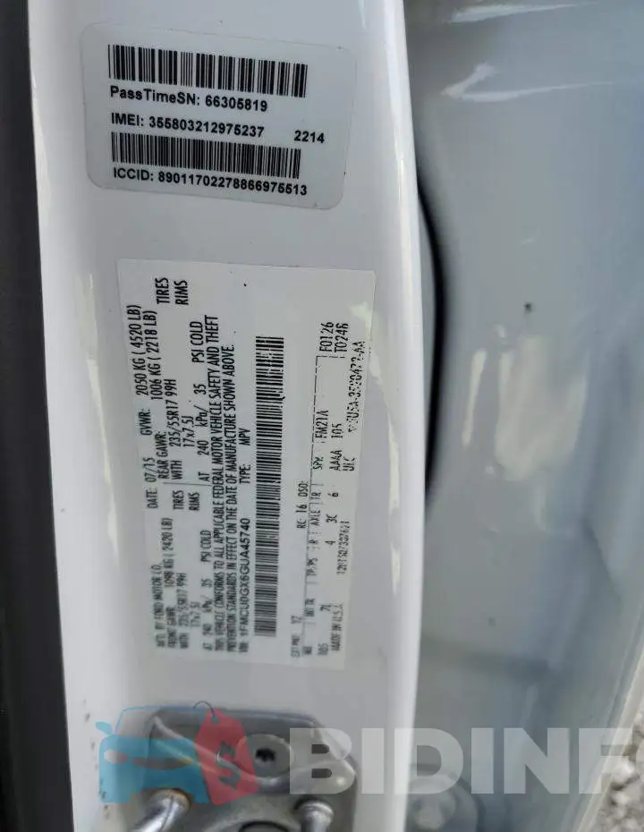 1FMCU0GX6GUA45740 Photo# 13