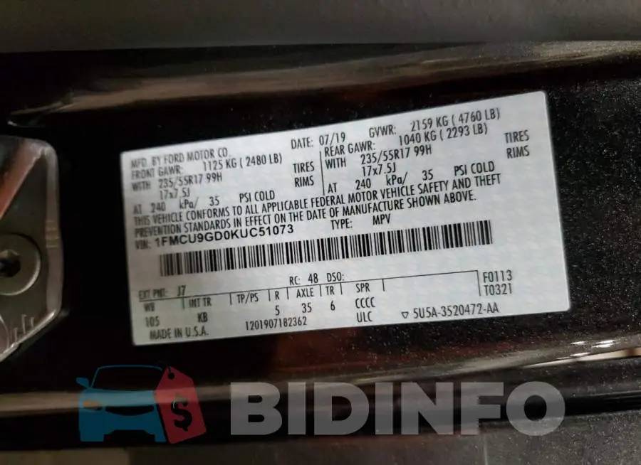 1FMCU9GD0KUC51073 Photo# 12