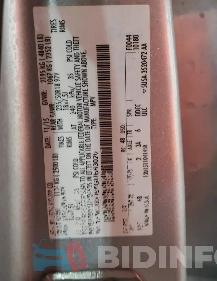 1FMCU9J95GUB63020 Photo# 12