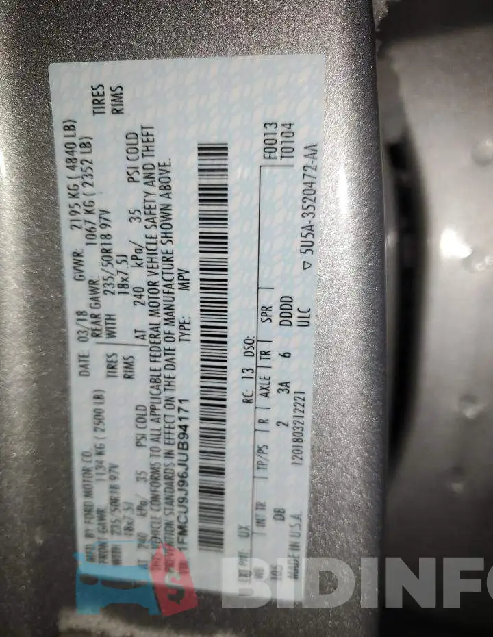 1FMCU9J96JUB94171 Photo# 14
