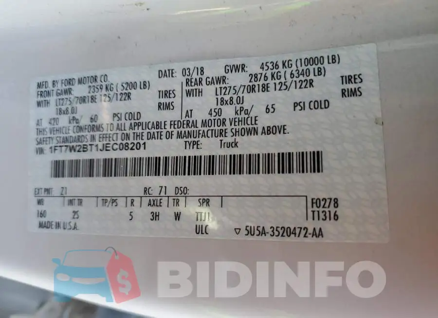 1FT7W2BT1JEC08201 Photo# 12