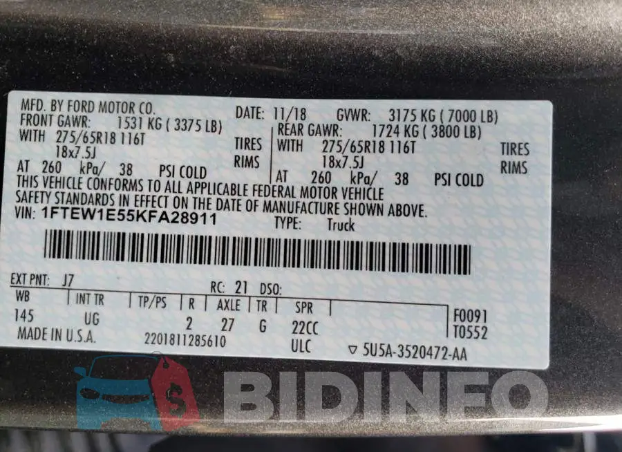 1FTEW1E55KFA28911 Photo# 13