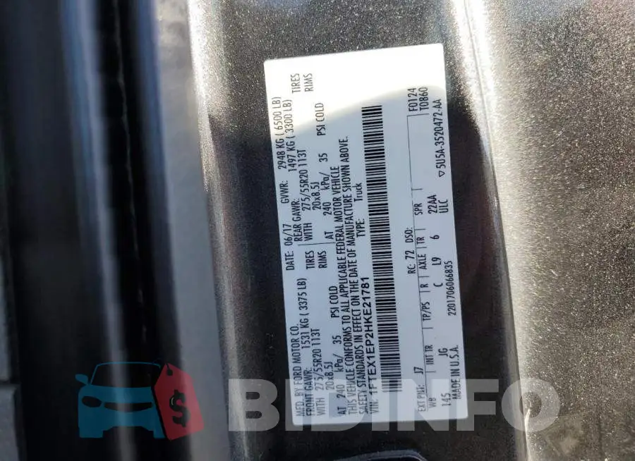 1FTEX1EP2HKE21781 Photo# 12