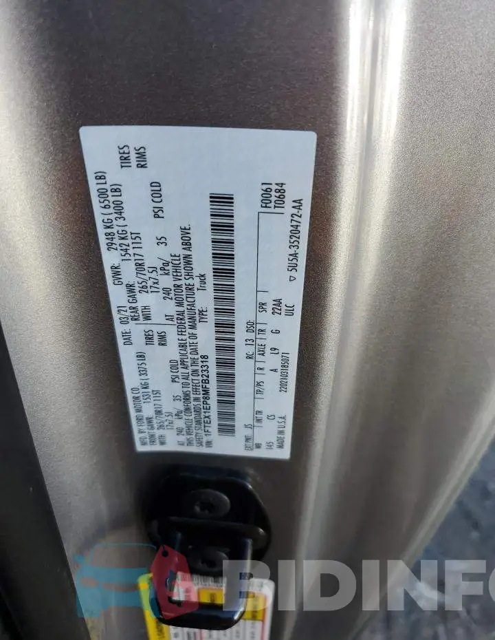 1FTEX1EP8MFB23318 Photo# 12