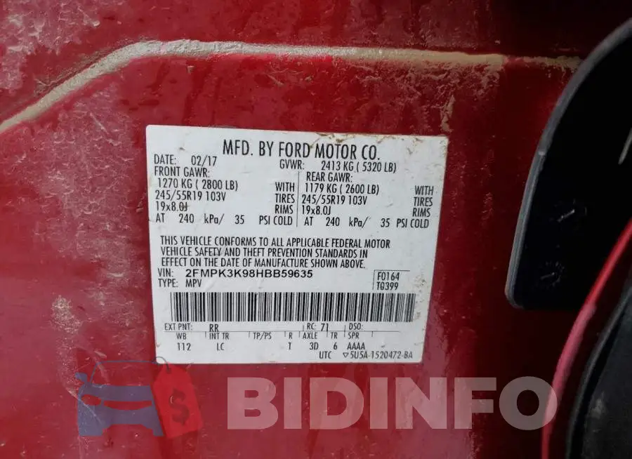 2FMPK3K98HBB59635 Photo# 14