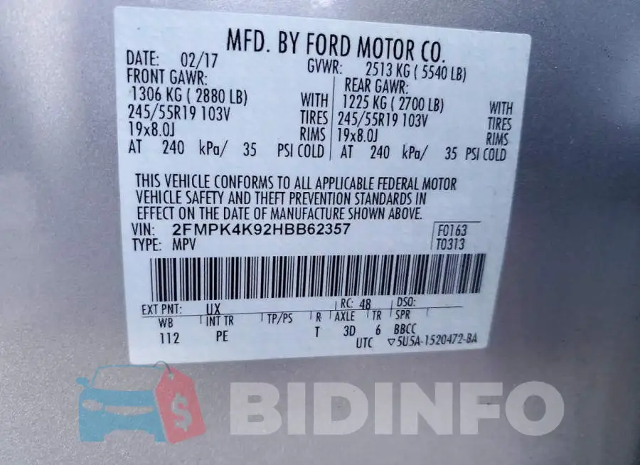 2FMPK4K92HBB62357 Photo# 14