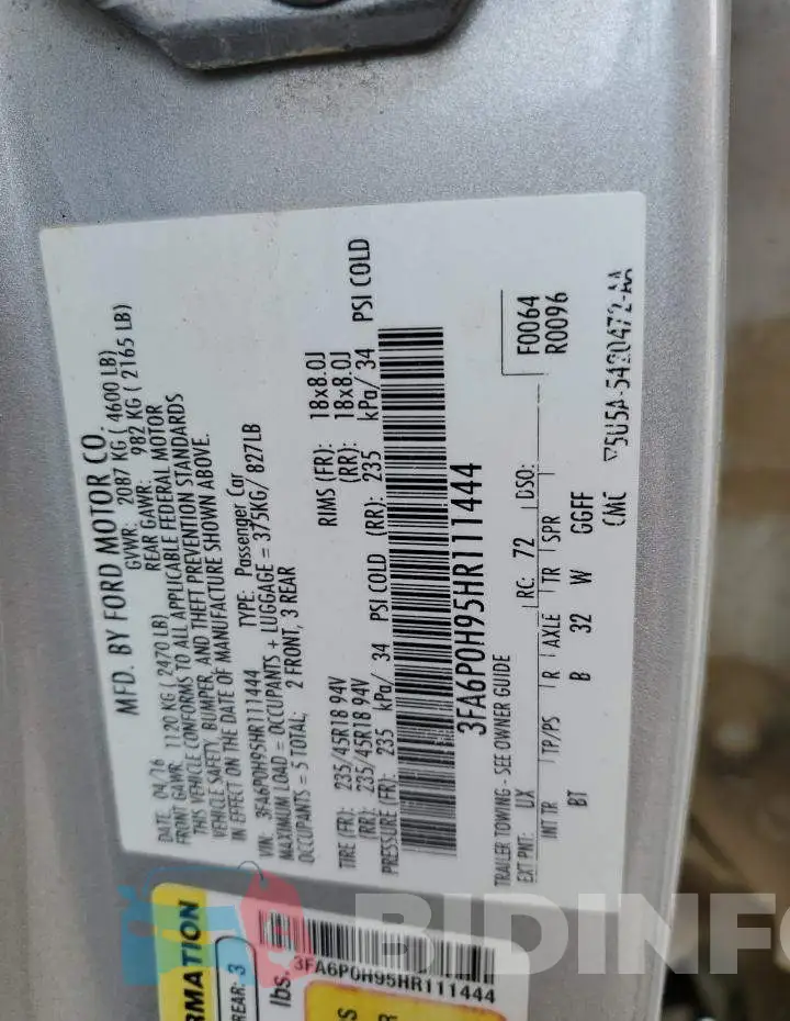 3FA6P0H95HR111444 Photo# 12