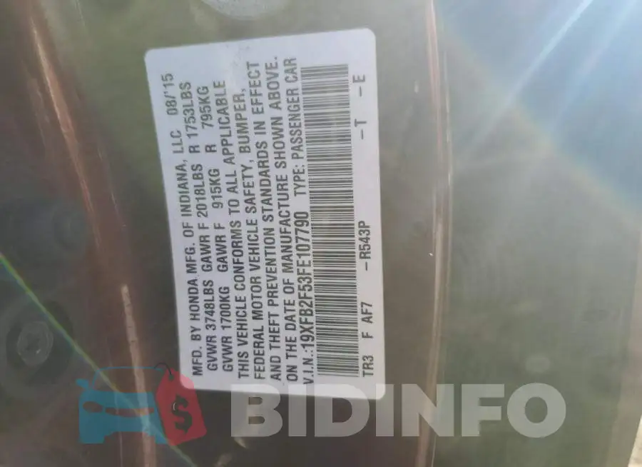 19XFB2F53FE107790 Photo# 12