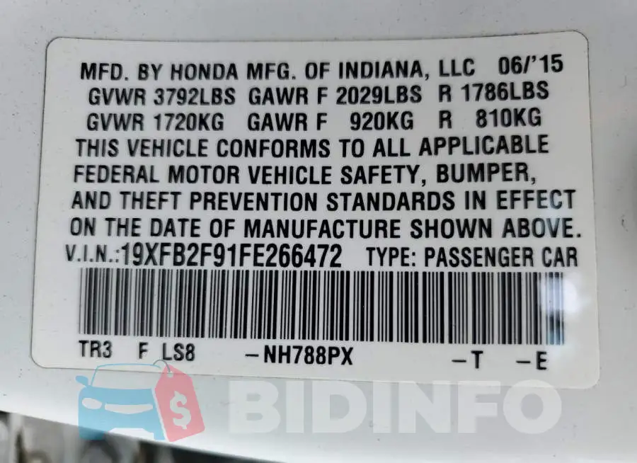 19XFB2F91FE266472 Photo# 12