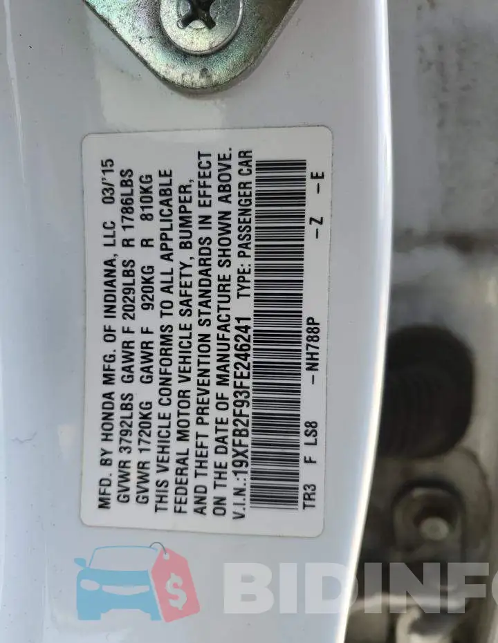 19XFB2F93FE246241 Photo# 12