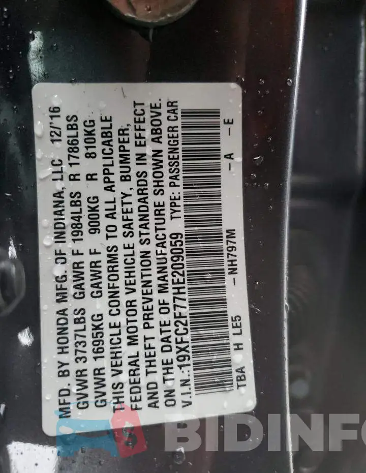 19XFC2F77HE209059 Photo# 13
