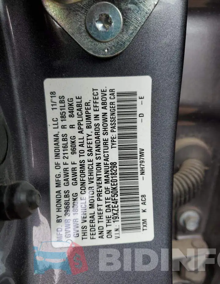 19XZE4F50KE018298 Photo# 12