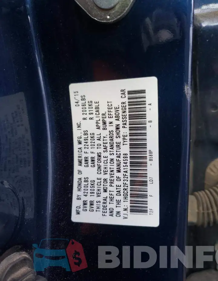1HGCR2F32FA154598 Photo# 12
