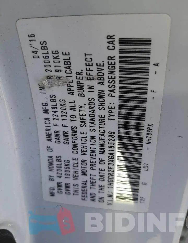 1HGCR2F3XGA185289 Photo# 12