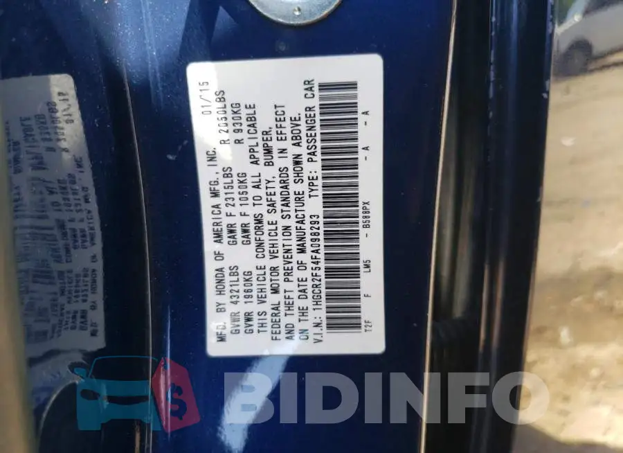 1HGCR2F54FA098293 Photo# 12