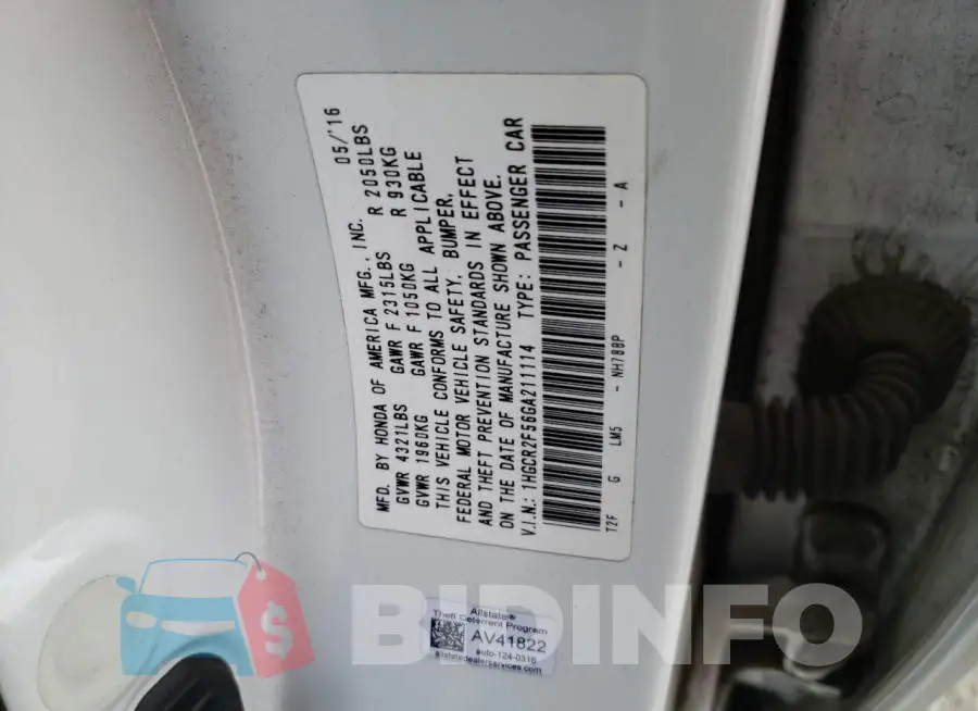 1HGCR2F56GA211114 Photo# 12