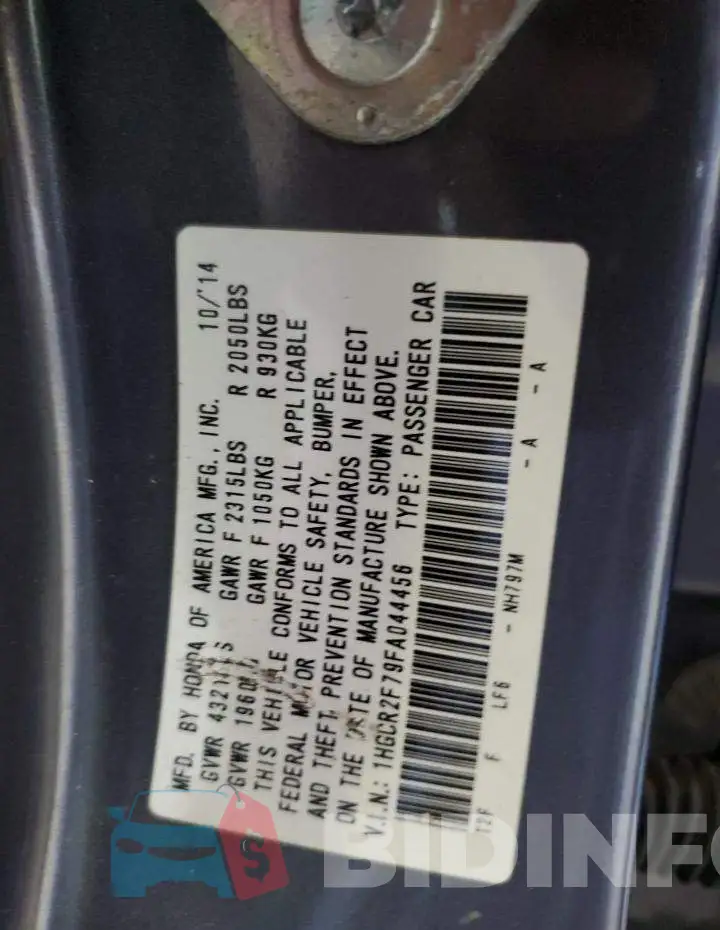1HGCR2F79FA044456 Photo# 13
