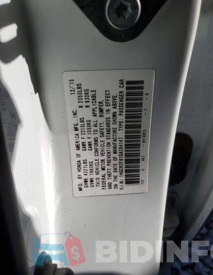 1HGCR2F81GA094147 Photo# 12