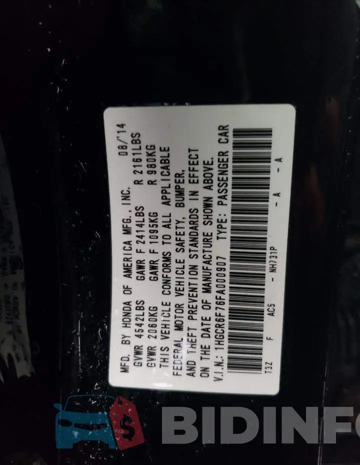 1HGCR6F76FA000907 Photo# 12