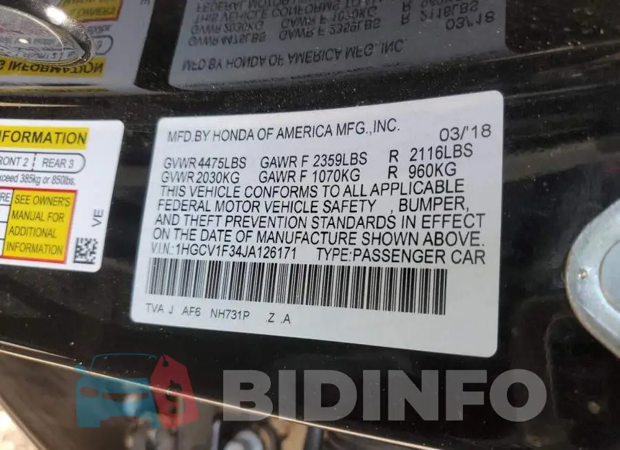 1HGCV1F34JA126171 Photo# 12