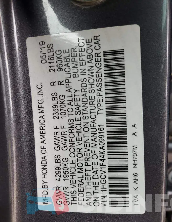 1HGCV1F44KA099161 Photo# 12