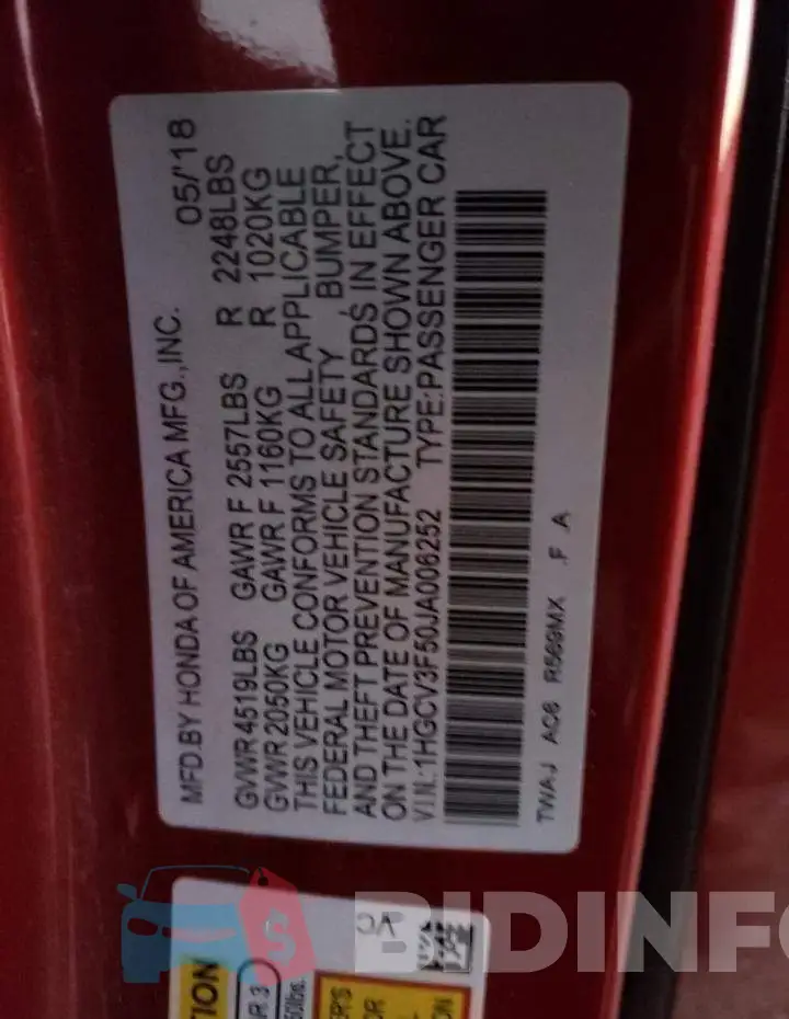 1HGCV3F50JA006252 Photo# 13