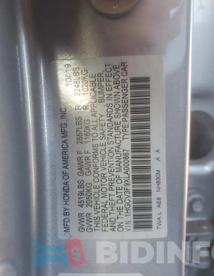 1HGCV3F9XLA000867 Photo# 12