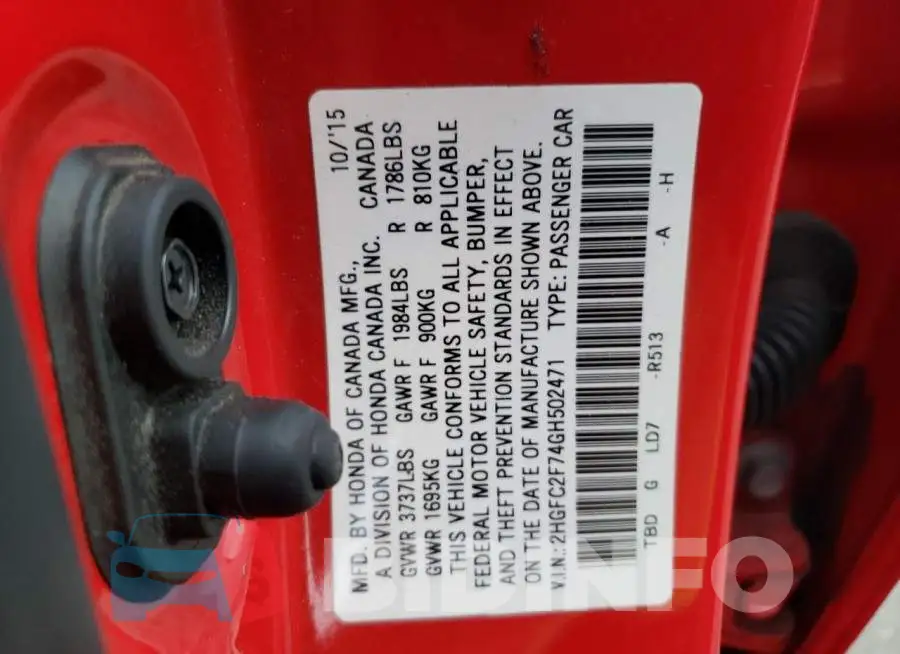 2HGFC2F74GH502471 Photo# 13