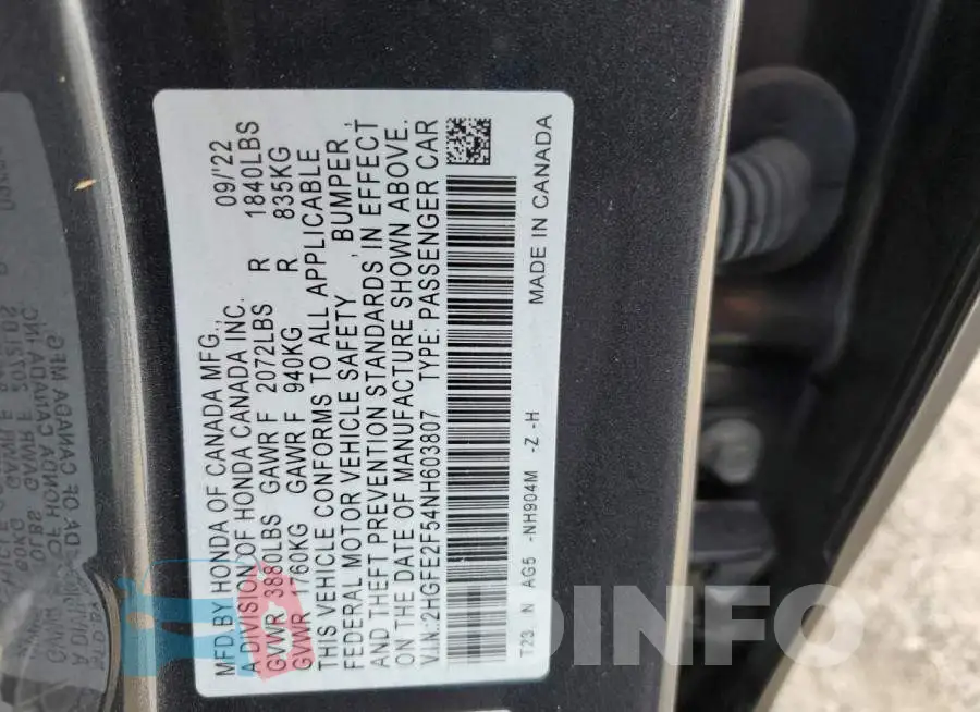 2HGFE2F54NH603807 Photo# 12
