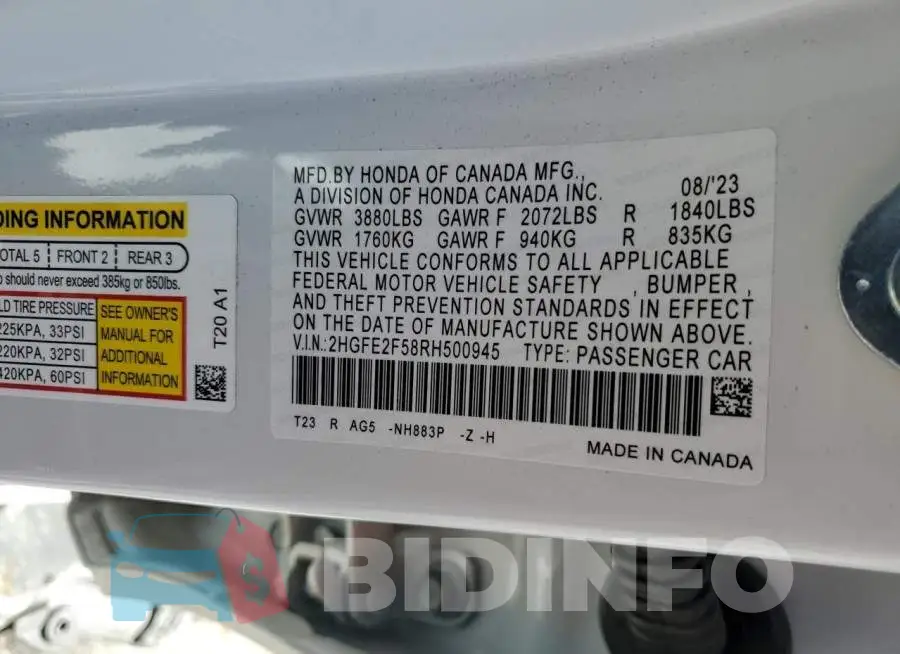 2HGFE2F58RH500945 Photo# 12