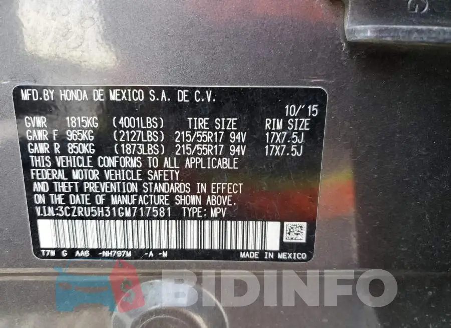 3CZRU5H31GM717581 Photo# 13