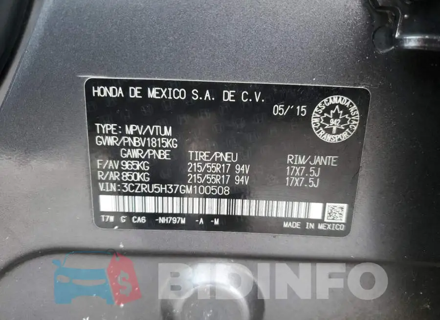 3CZRU5H37GM100508 Photo# 13